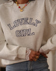Sweat Lovely gris col rond avec inscription Lovely girl