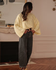 Pull femme jaune col montant torsadé taille unique (vue 6)