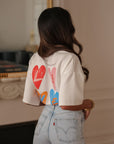 Tee-shirt femme blanc imprimé Love et cœurs (vue 5)