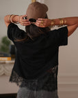 Tee-shirt noir femme en dentelle taille unique (vue 3)