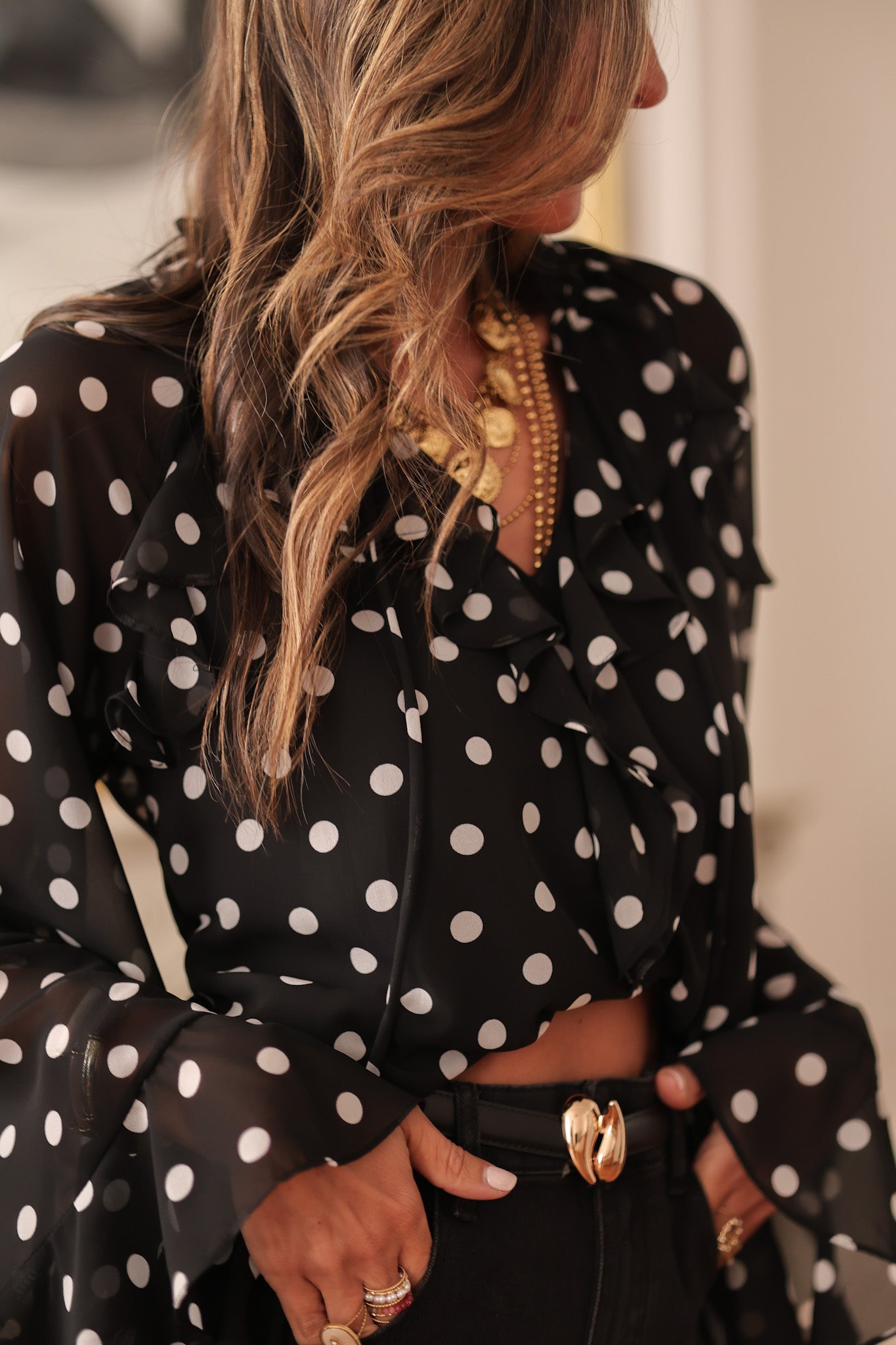 Blouse Maja à pois noirs