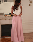 Pantalon femme rose coupe large taille élastique et ceinture assortie (vue 5)