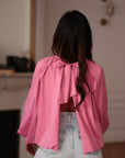Blouse femme rose dos nu manches 3/4 (vue 2)