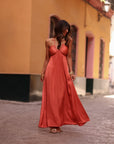 Robe longue Zélia terracotta satinée, dos nu à nouer (vue 8)