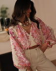 Blouse femme fluide écru rose à motifs floraux manches longues (vue 2)