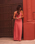 Robe femme longue rose terracotta col V Meryl (vue 9)
