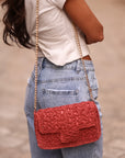 Sac pochette Gabin terracotta tressé et chaîne dorée (vue 2)