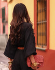 Ensemble Belize noir, top noué, short et bandeau coton (vue 9)