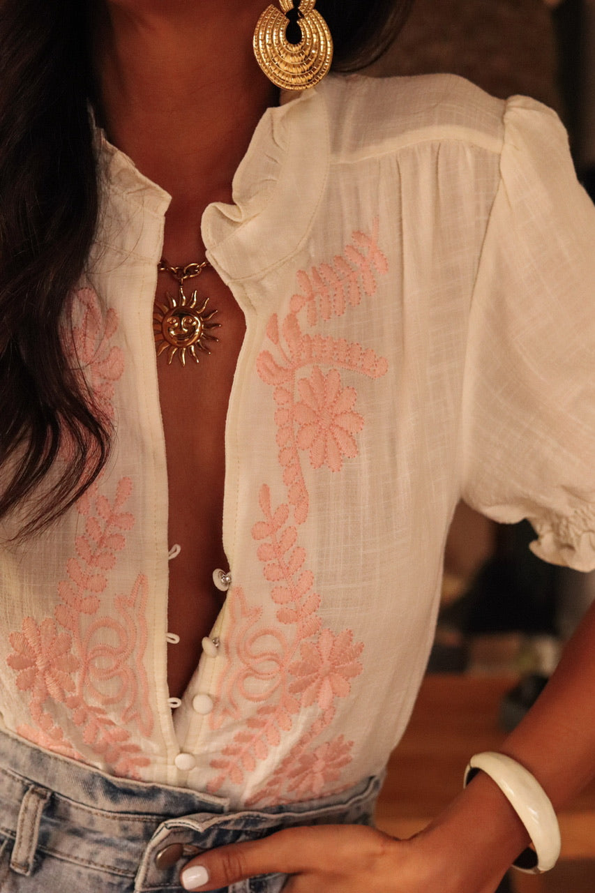 Blouse Monica rose manches courtes