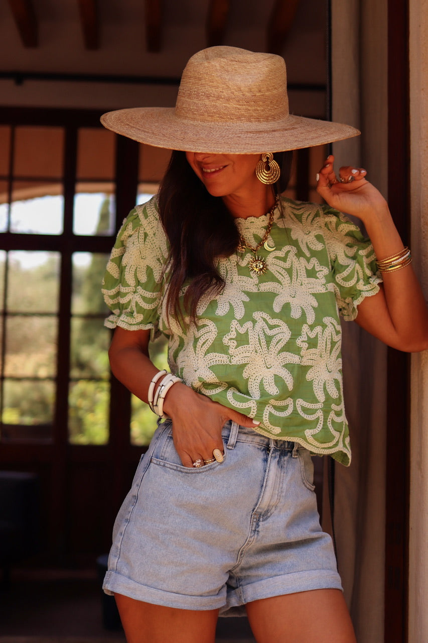 Blouse Molly brodée verte
