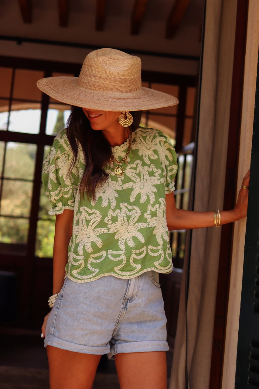 Blouse Molly brodée verte