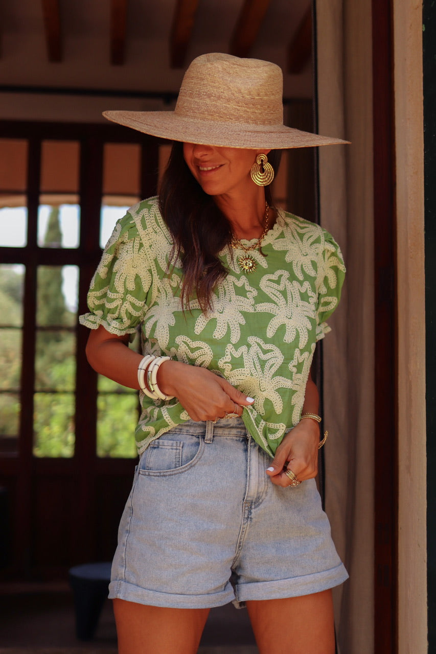 Blouse Molly brodée verte