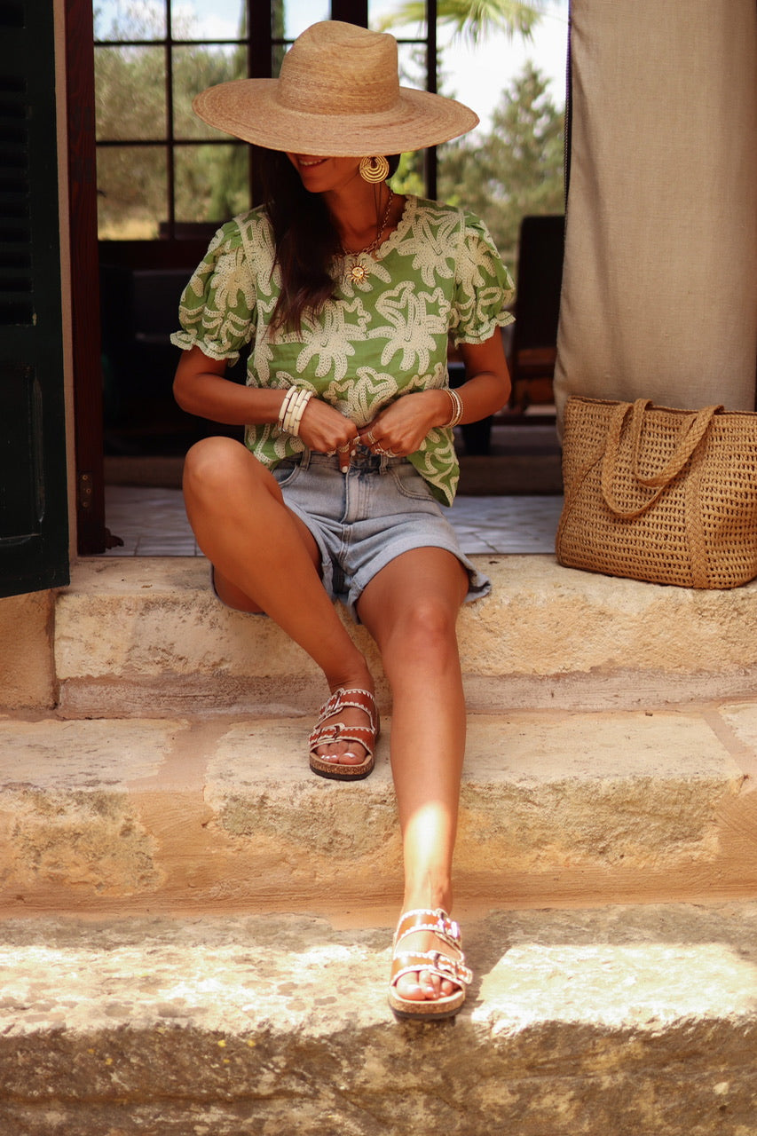 Blouse Molly brodée verte