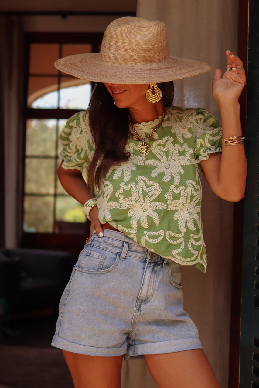 Blouse Molly brodée verte