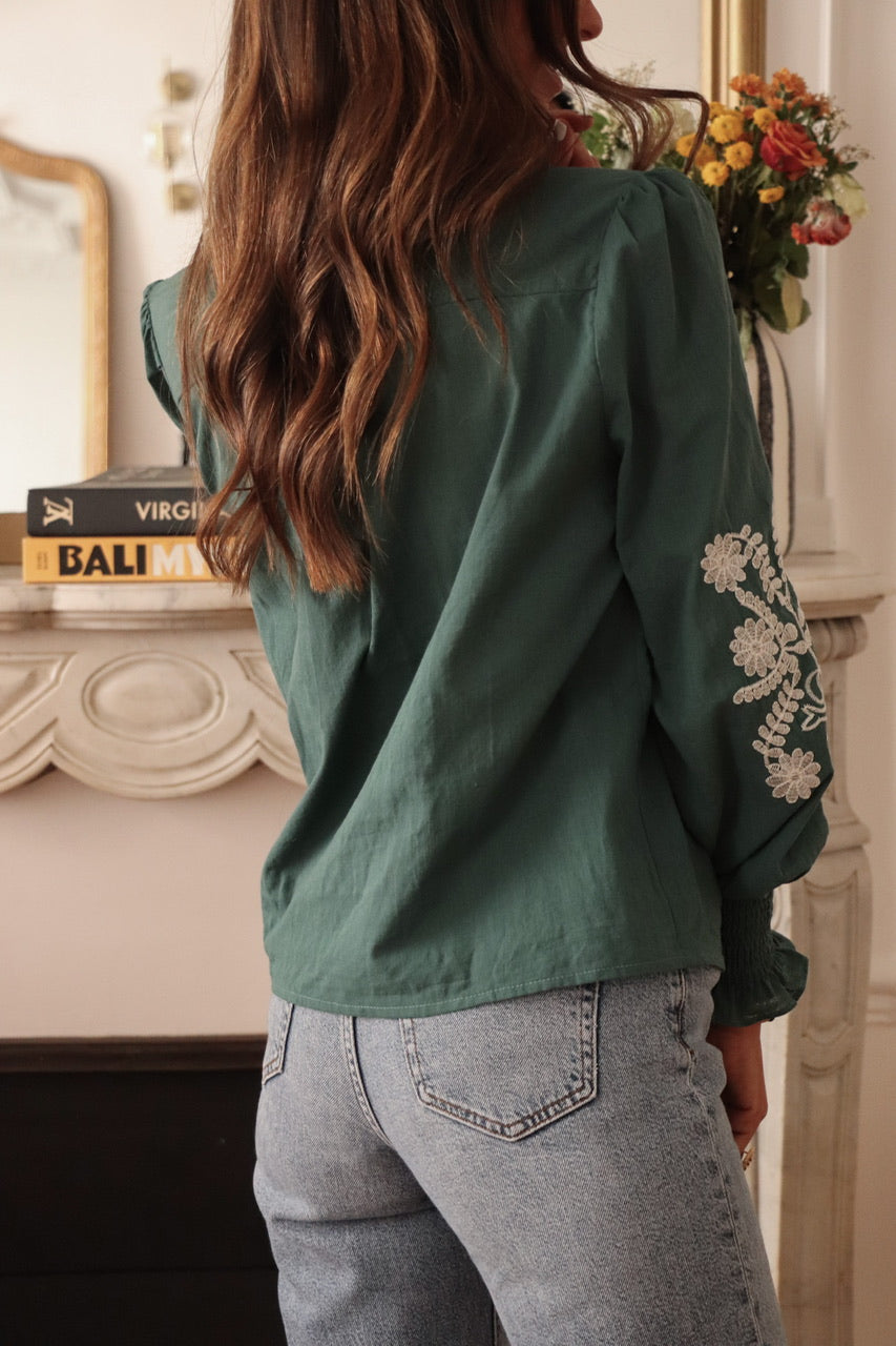 Blouse Monica brodée vert