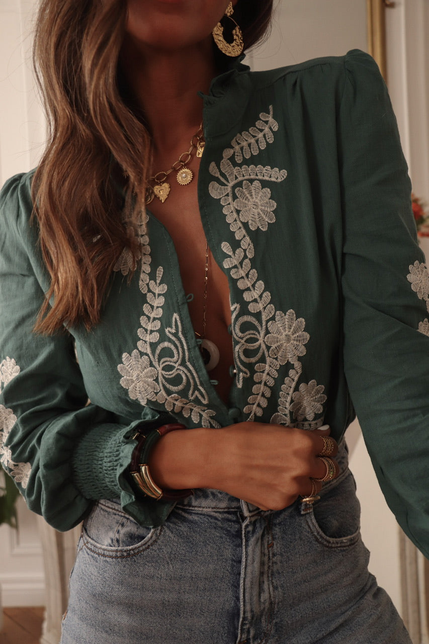 Blouse Monica brodée vert