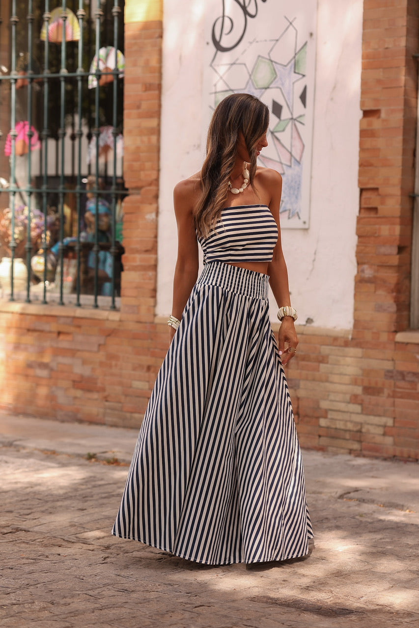 Ensemble Kira rayé bleu marine