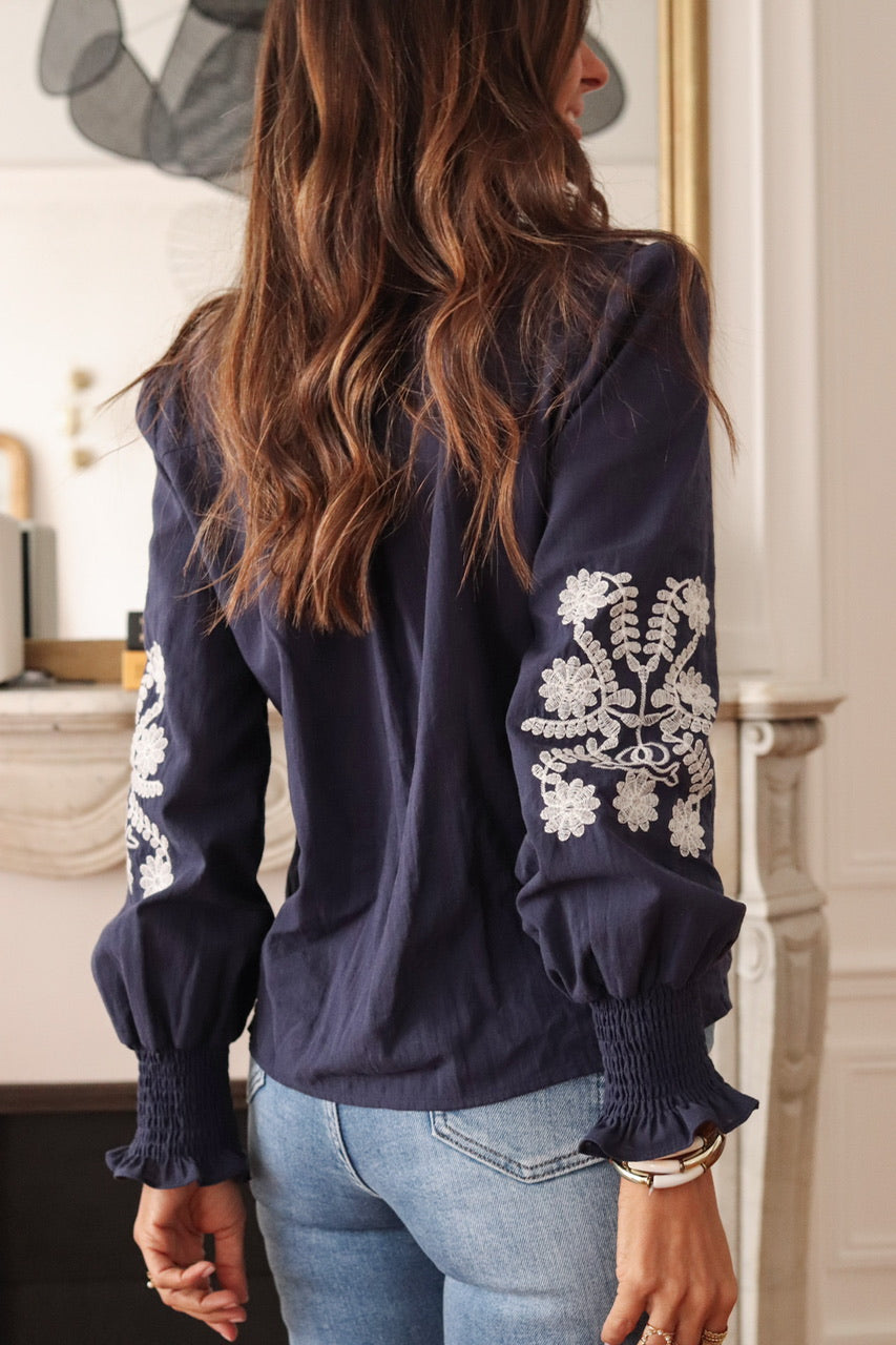 Blouse Monica brodée bleu marine