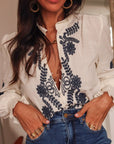Blouse Monica brodée écru et marine