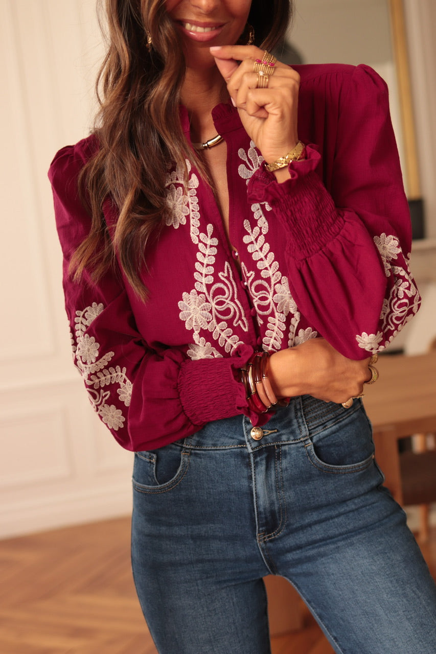 Blouse Monica brodée Burgundy