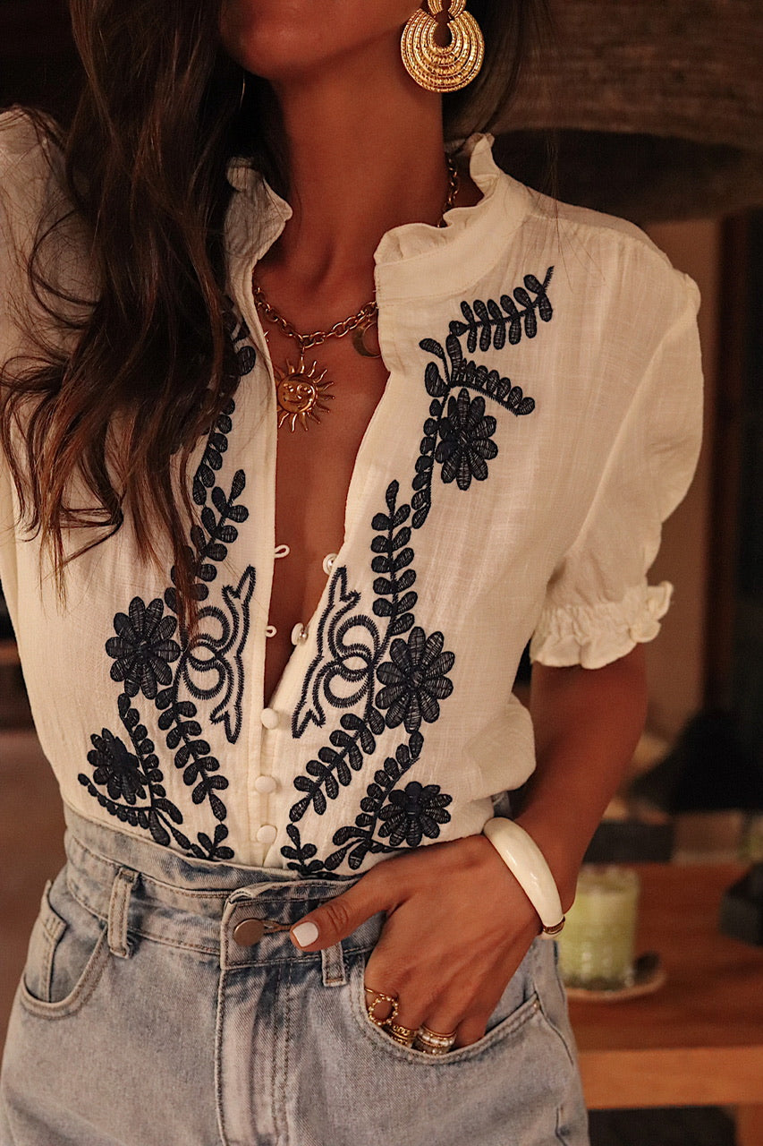 Blouse Monica bleu marine manches courtes