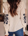 Blouse Monica brodée écru et marine