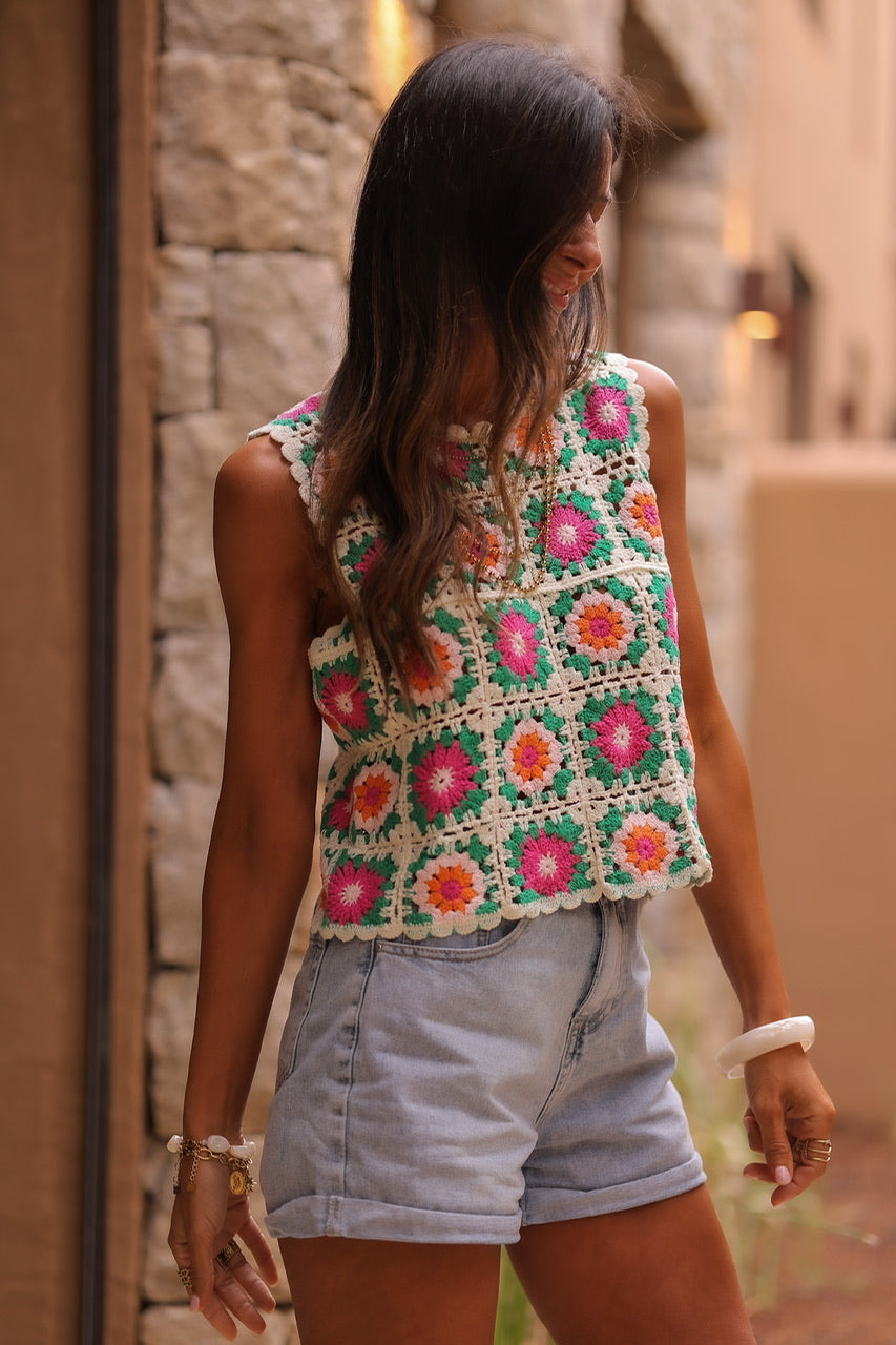 Top Enola vert en crochet