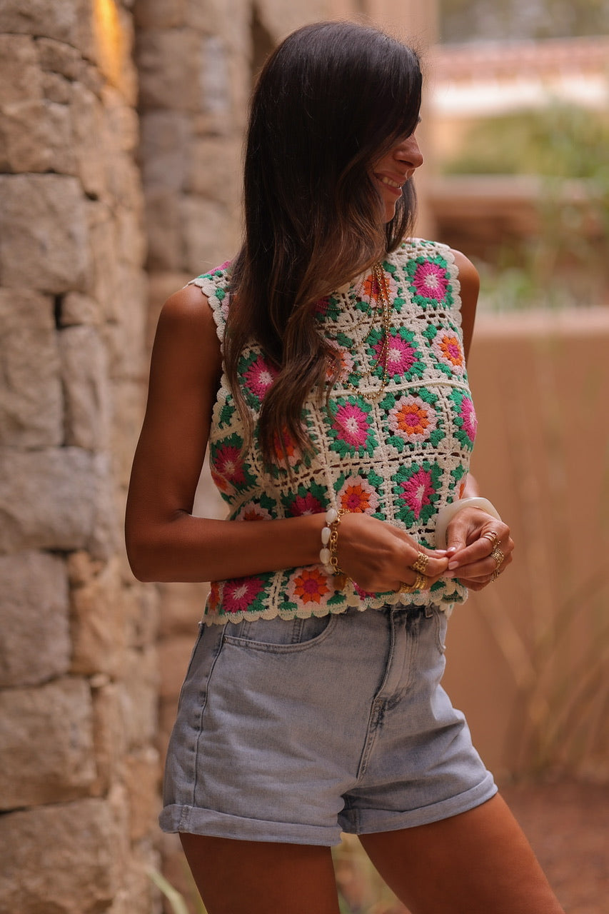 Top Enola vert en crochet