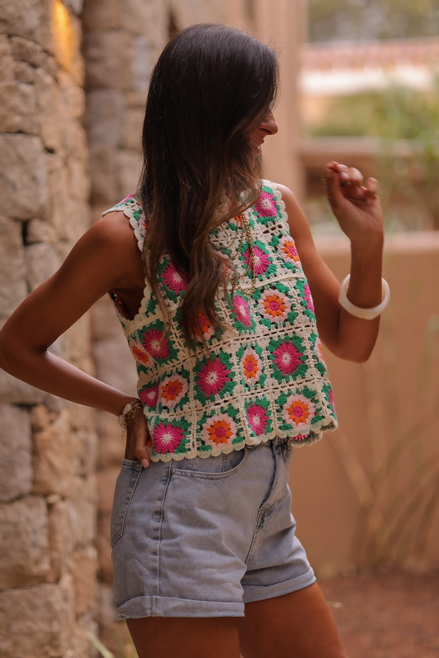 Top Enola vert en crochet
