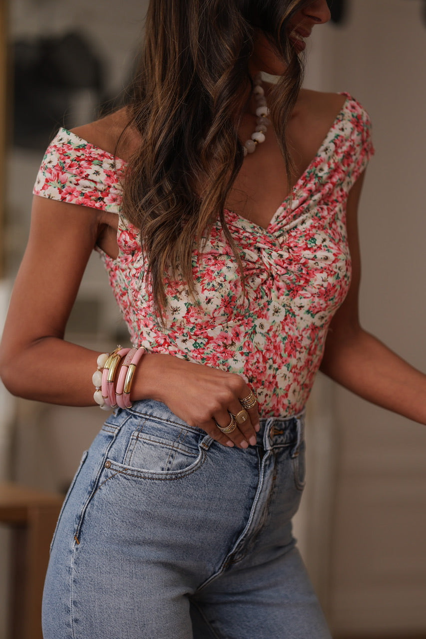 Top Liberty à fleurs rose