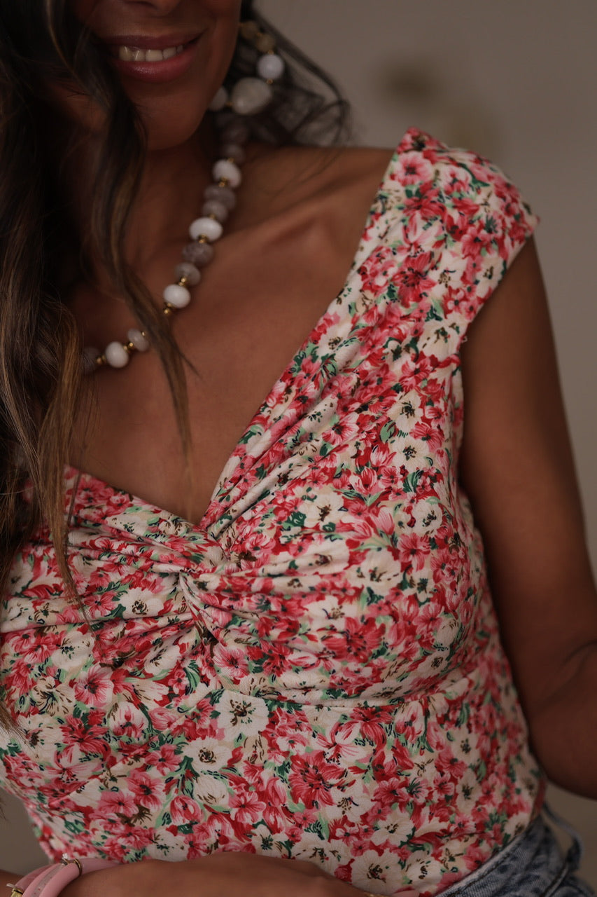 Top Liberty à fleurs rose