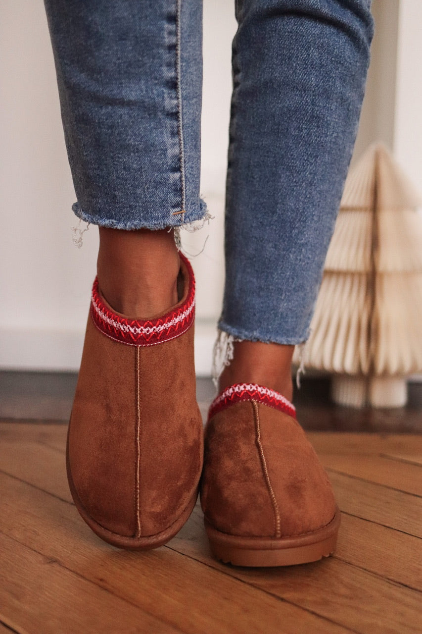 Chaussons Azel camel et rouge