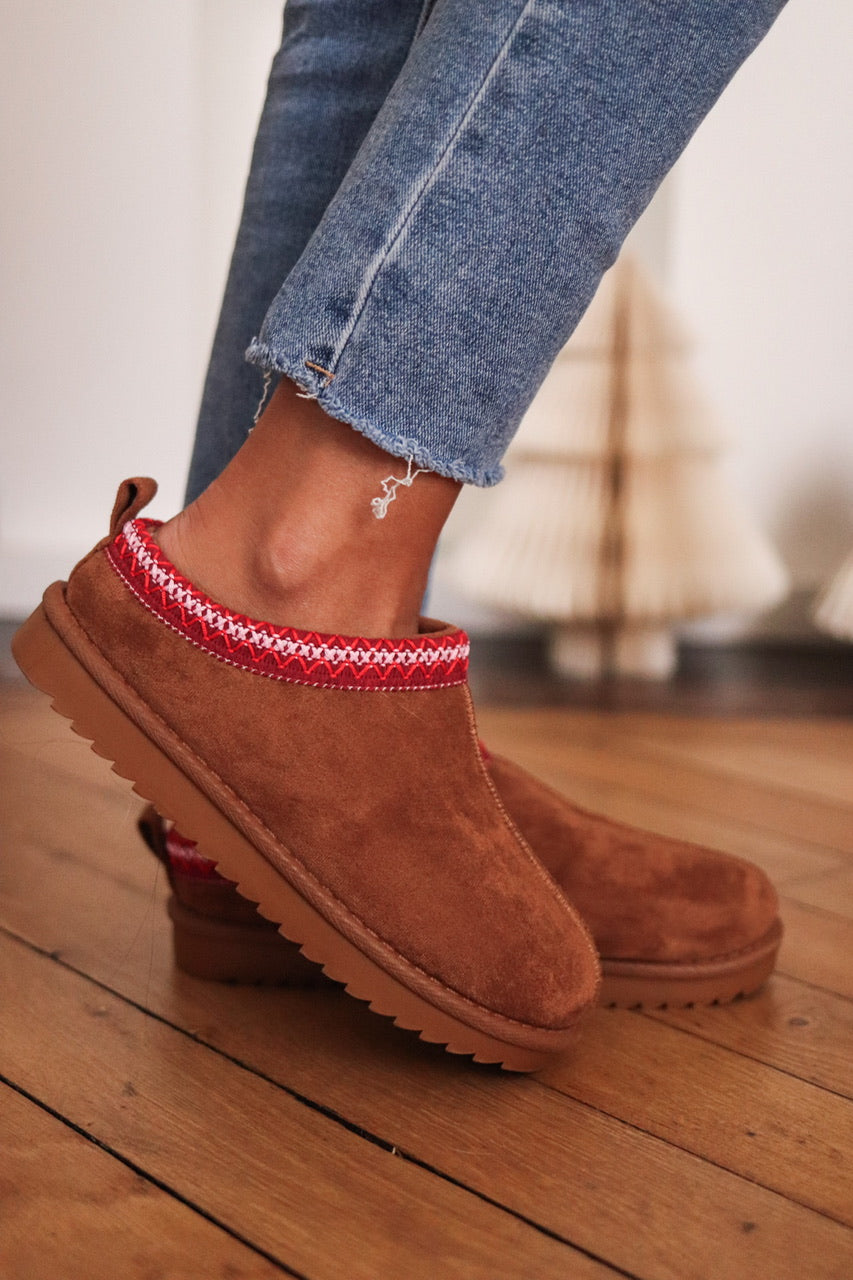 Chaussons Azel camel et rouge