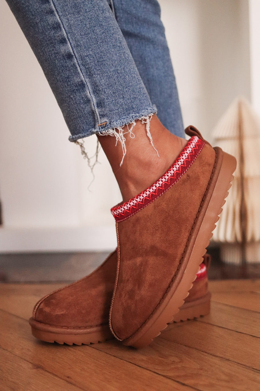 Chaussons Azel camel et rouge