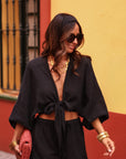 Ensemble Belize noir, top noué, short et bandeau coton (vue 7)