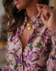 Blouse femme à fleurs manches longues avec volant (vue 3)