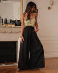 Pantalon femme noir coupe large taille ajustée avec poches (vue 5)