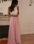 Pantalon Alban rose coupe large taille élastique et ceinture assortie