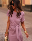 Robe longue Cléo parme à nouer à la taille (vue 8)