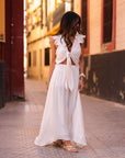 Ensemble femme écru top noué jupe longue asymétrique viscose (vue 7)