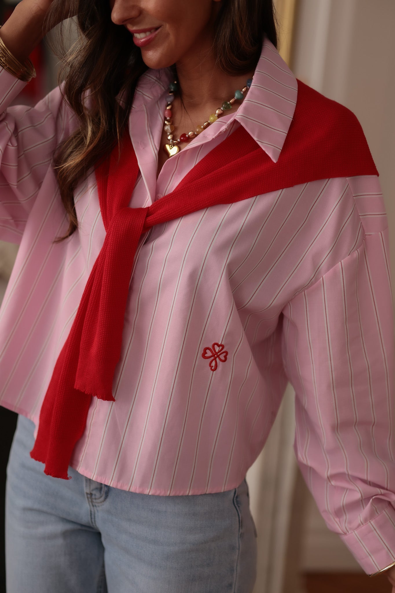 Chemise femme Sully en coton à rayures avec faux pull amovible (vue 7)