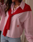 Chemise femme Sully en coton à rayures avec faux pull amovible (vue 7)