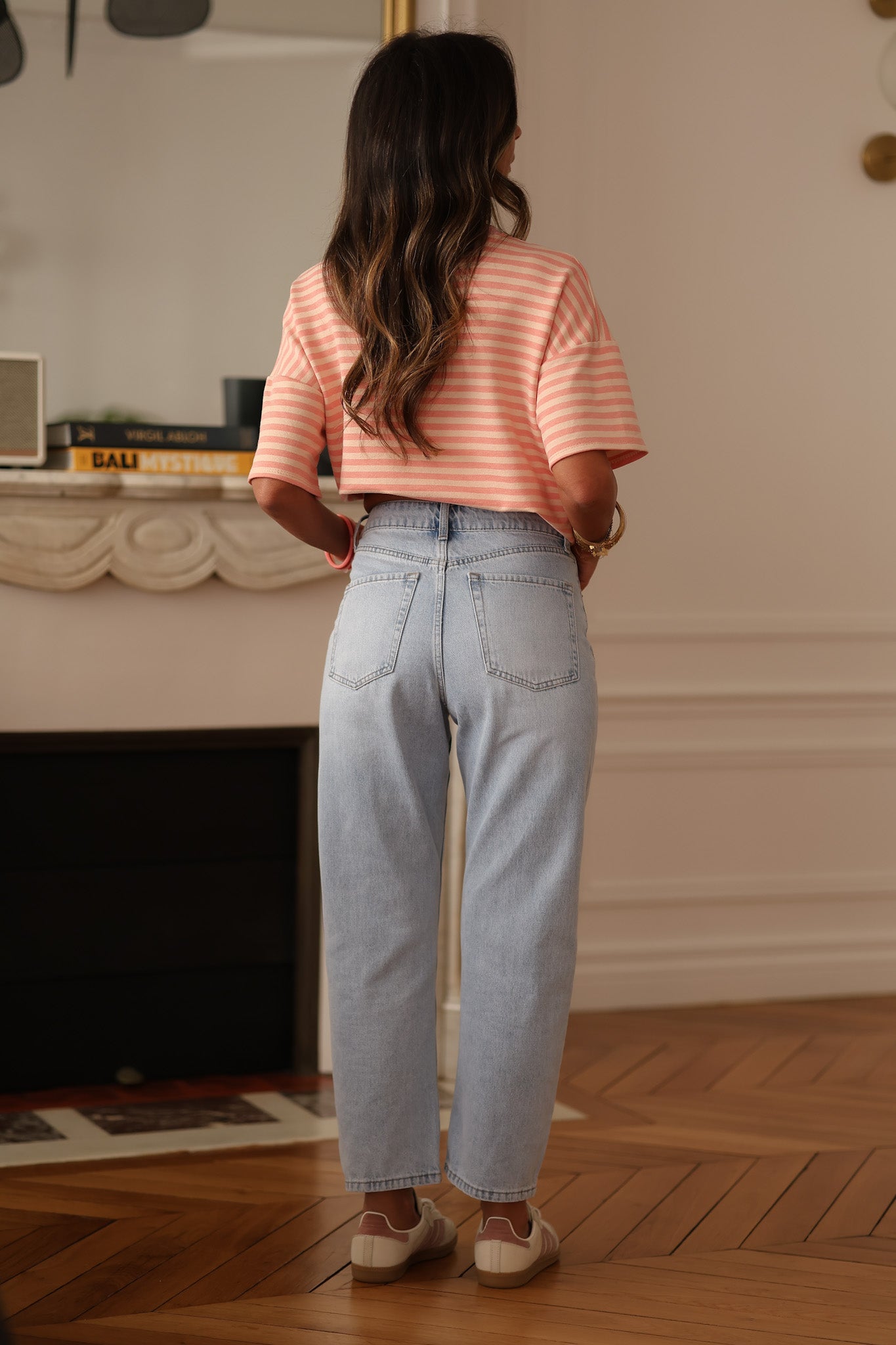 Jean femme Boy en coton bleu taille mi-haute (vue 7)
