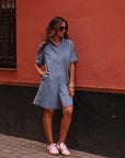 Robe femme en jean bleu clair manches courtes Sidonie (vue 3)