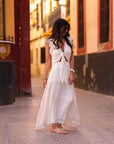 Ensemble femme écru top noué jupe longue asymétrique viscose (vue 6)