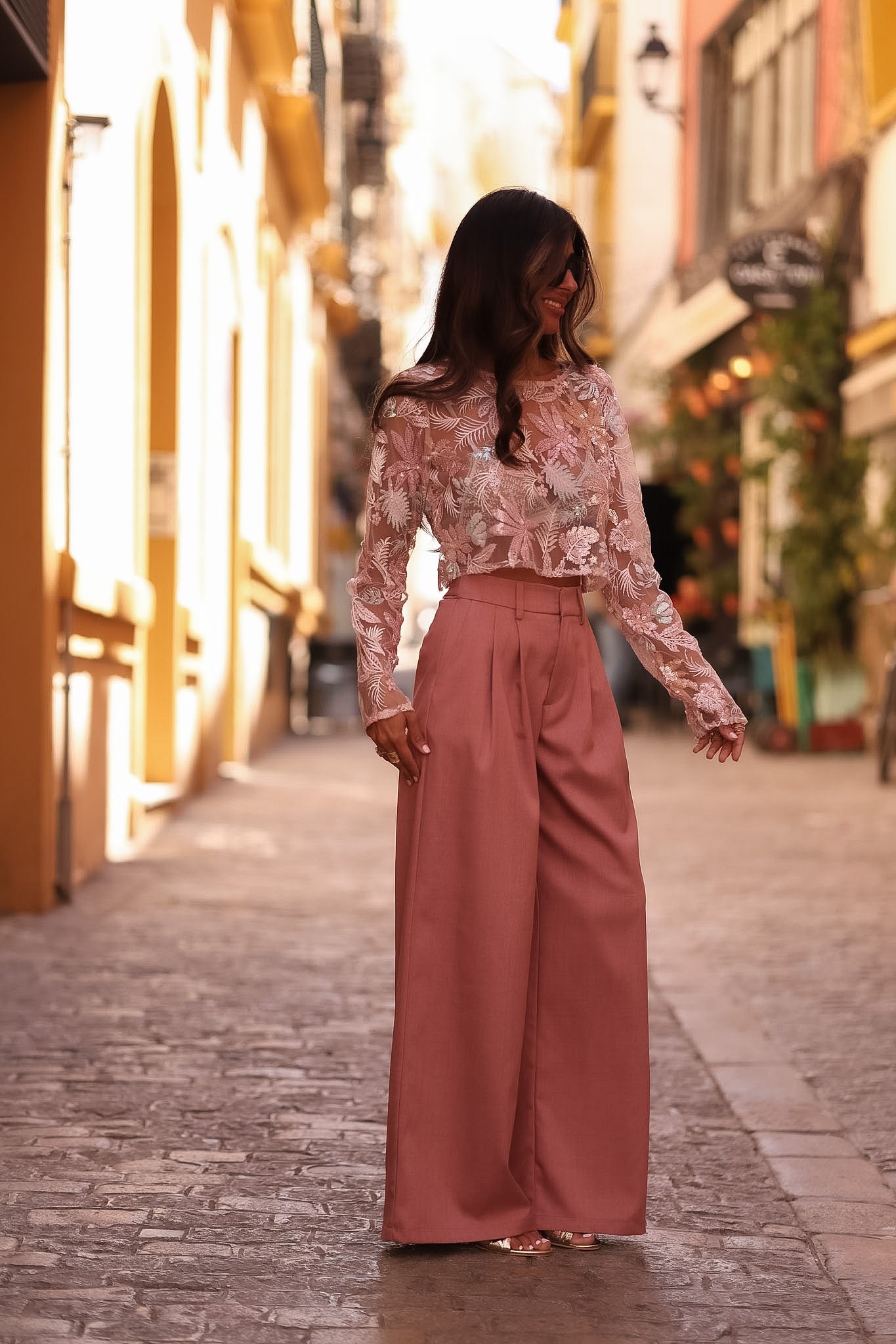 Pantalon Rafael rose terracotta, coupe large à pinces (vue 5)