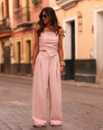 Ensemble Pia rose poudré, bustier et pantalon large (vue 7)