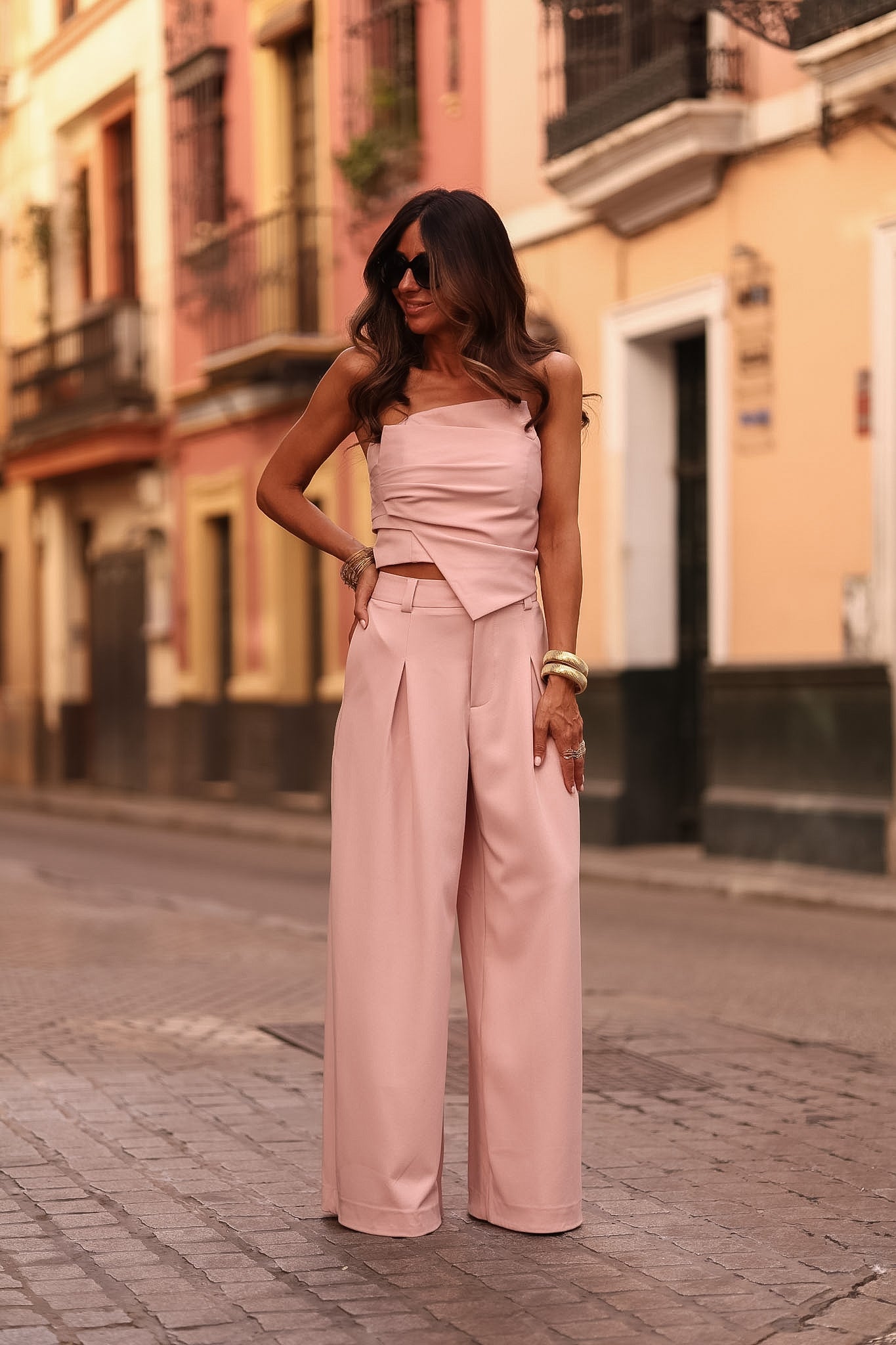 Ensemble Pia rose poudré, bustier et pantalon large (vue 3)
