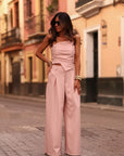 Ensemble Pia rose poudré, bustier et pantalon large (vue 3)