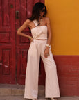 Ensemble Sélia écru pantalon fluide bustier noué coton